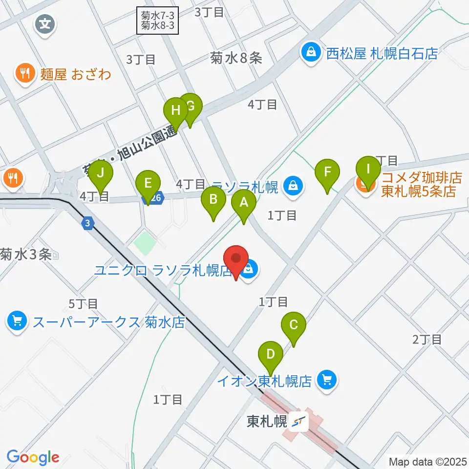 東札幌センター ヤマハミュージック周辺の駐車場・コインパーキング一覧地図