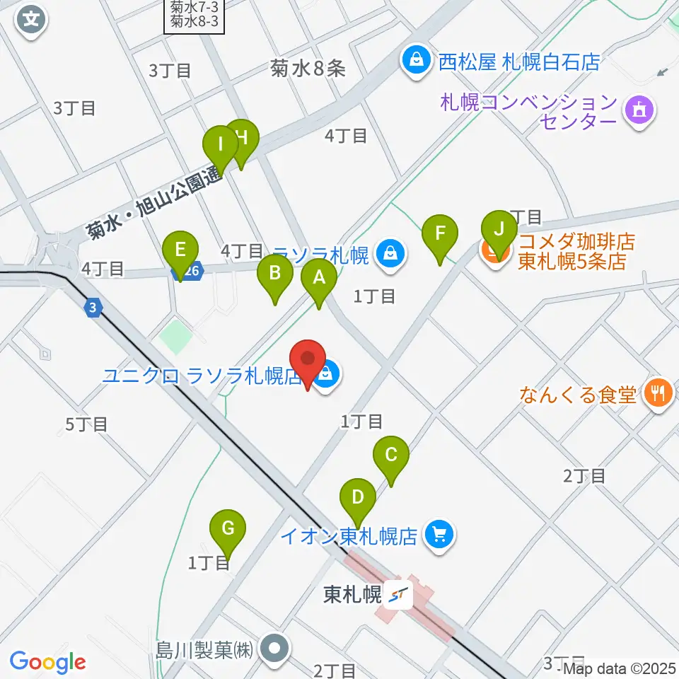 東札幌センター ヤマハミュージック周辺の駐車場・コインパーキング一覧地図