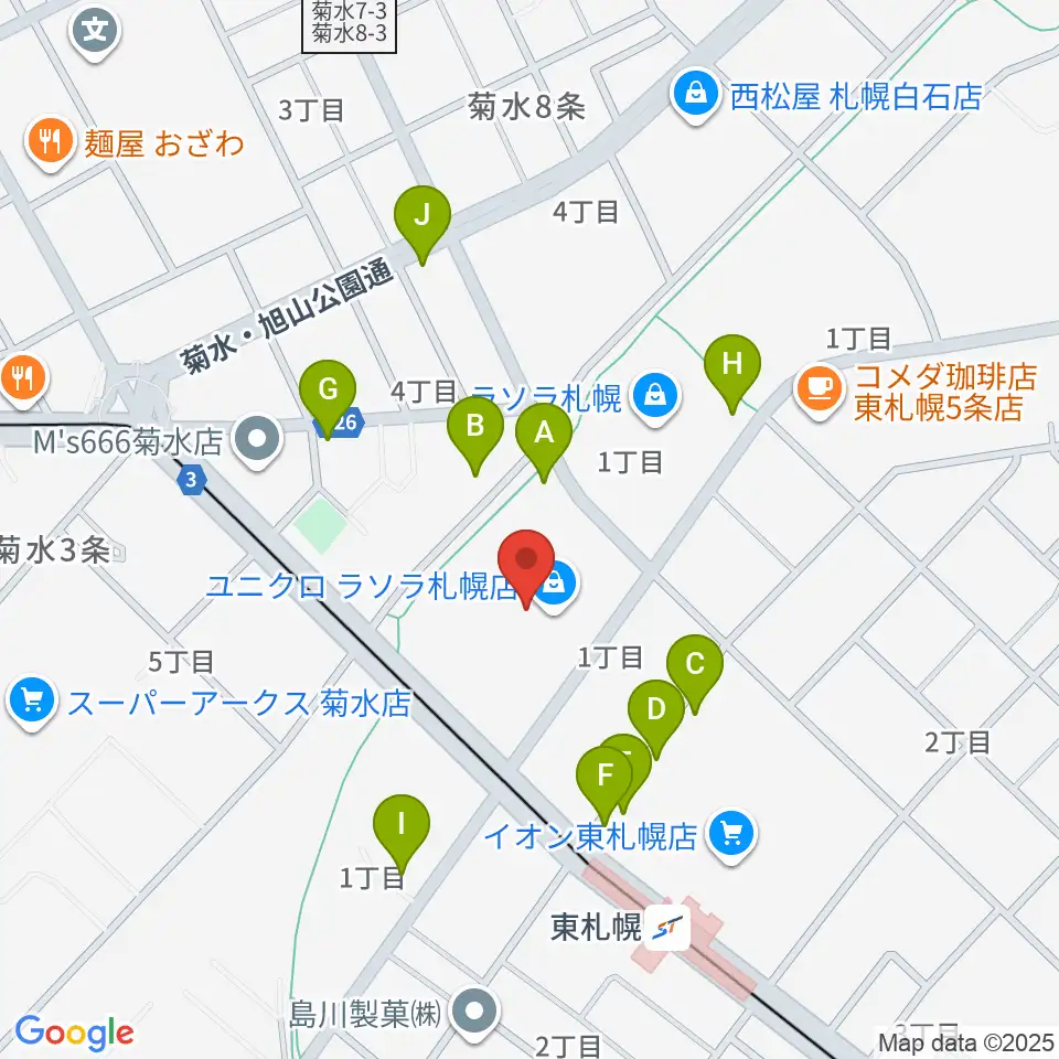 東札幌センター ヤマハミュージック周辺の駐車場・コインパーキング一覧地図