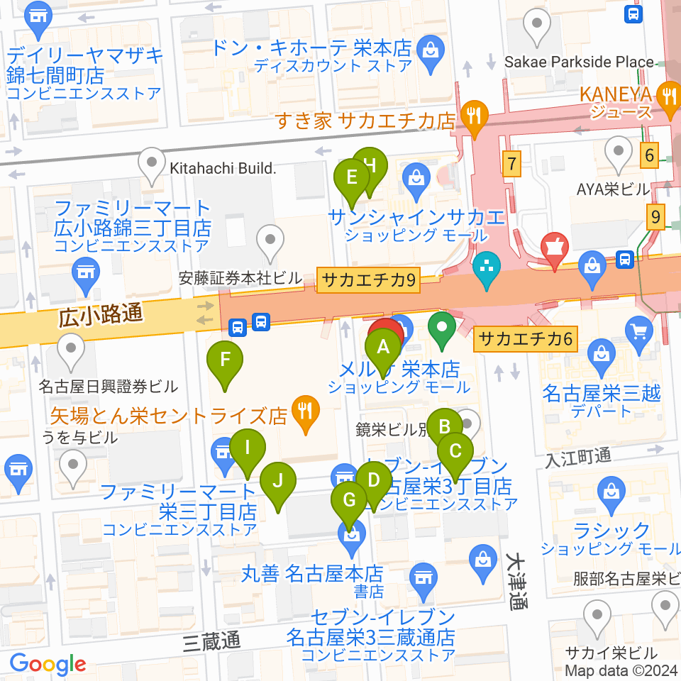 イシバシ楽器 名古屋栄店周辺の駐車場・コインパーキング一覧地図