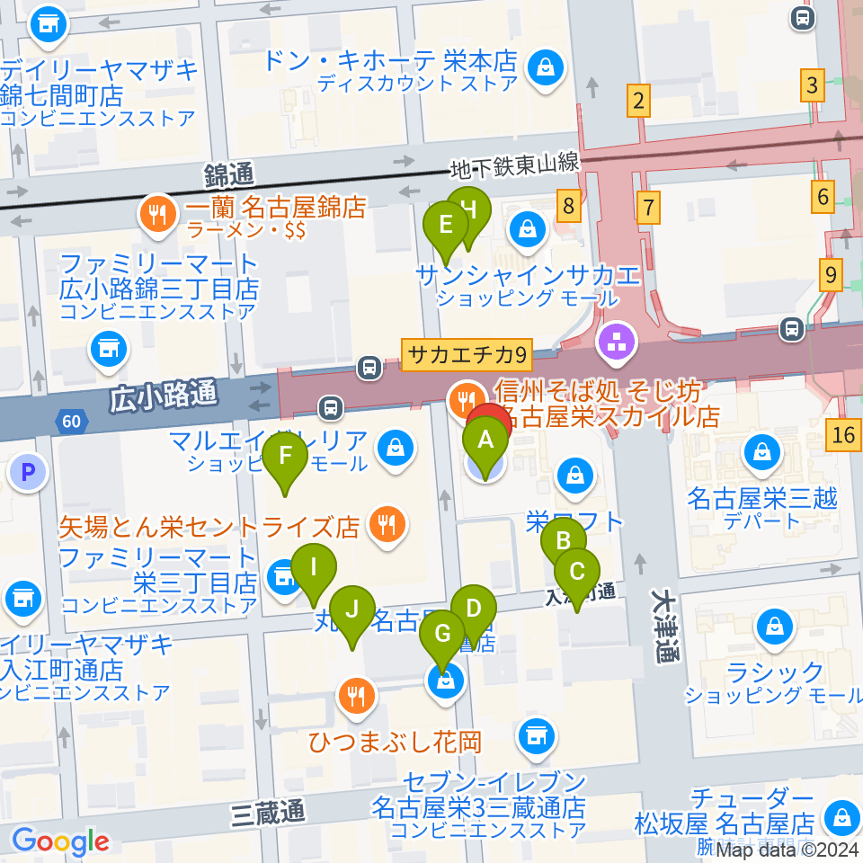 イシバシ楽器 名古屋栄店周辺の駐車場・コインパーキング一覧地図