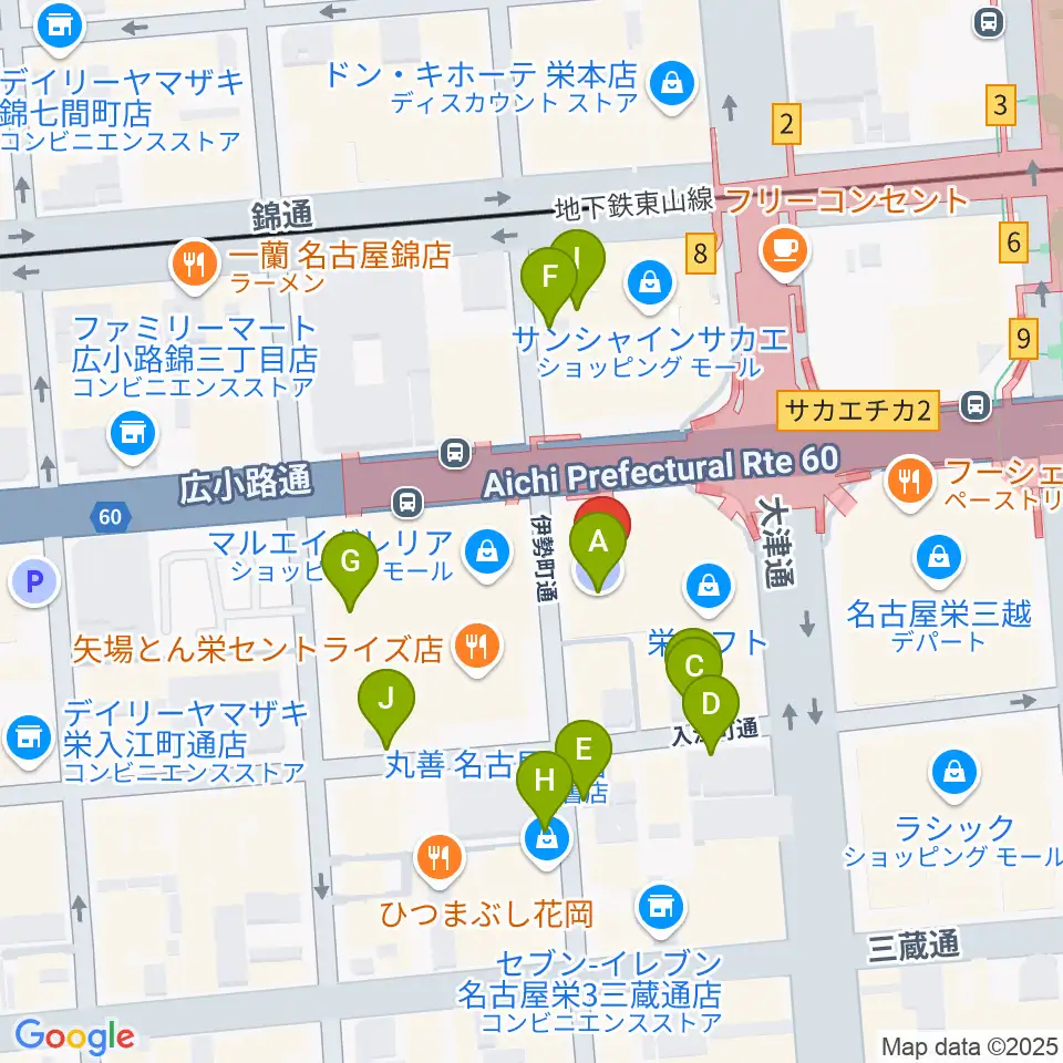 イシバシ楽器 名古屋栄店周辺の駐車場・コインパーキング一覧地図