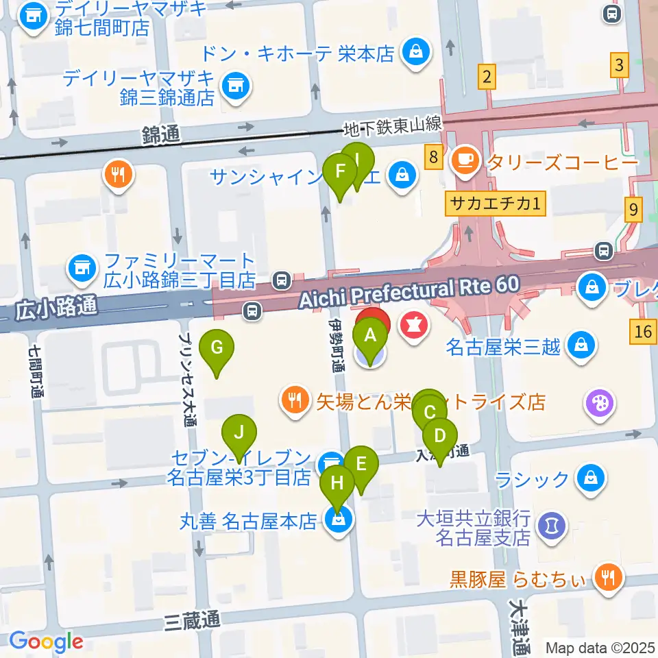 イシバシ楽器 名古屋栄店周辺の駐車場・コインパーキング一覧地図