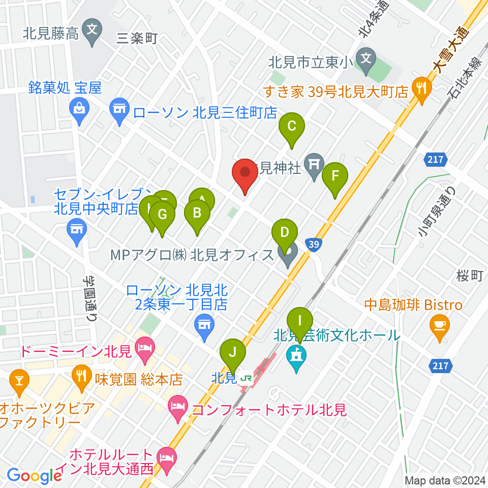 北見綜合音楽センター ヤマハミュージック周辺の駐車場・コインパーキング一覧地図