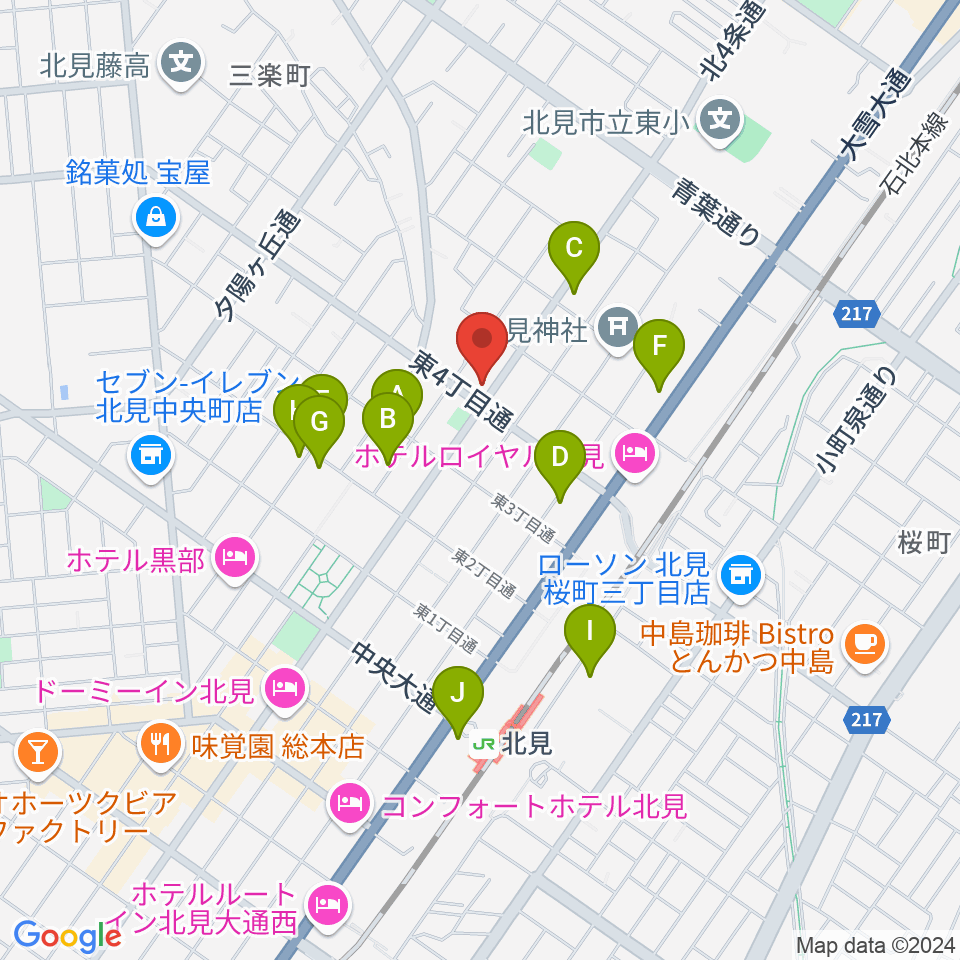 北見綜合音楽センター ヤマハミュージック周辺の駐車場・コインパーキング一覧地図