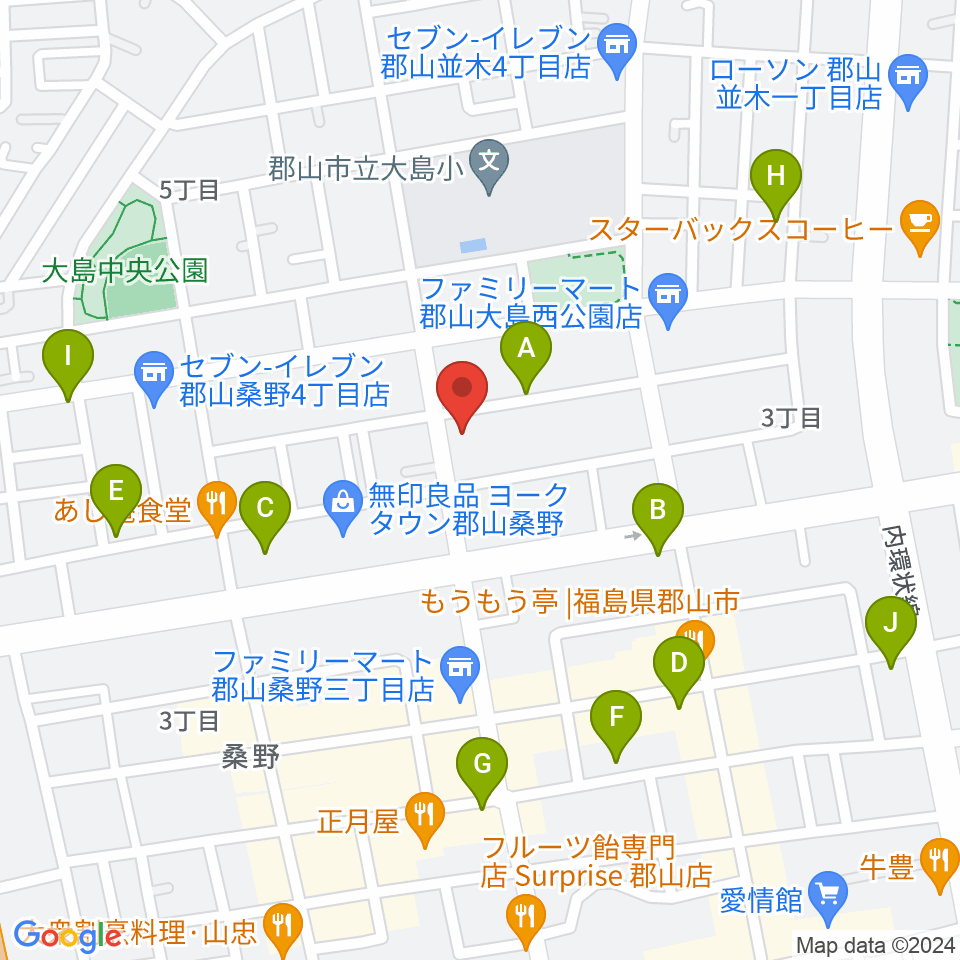 ヤマハミュージック 郡山店周辺の駐車場・コインパーキング一覧地図