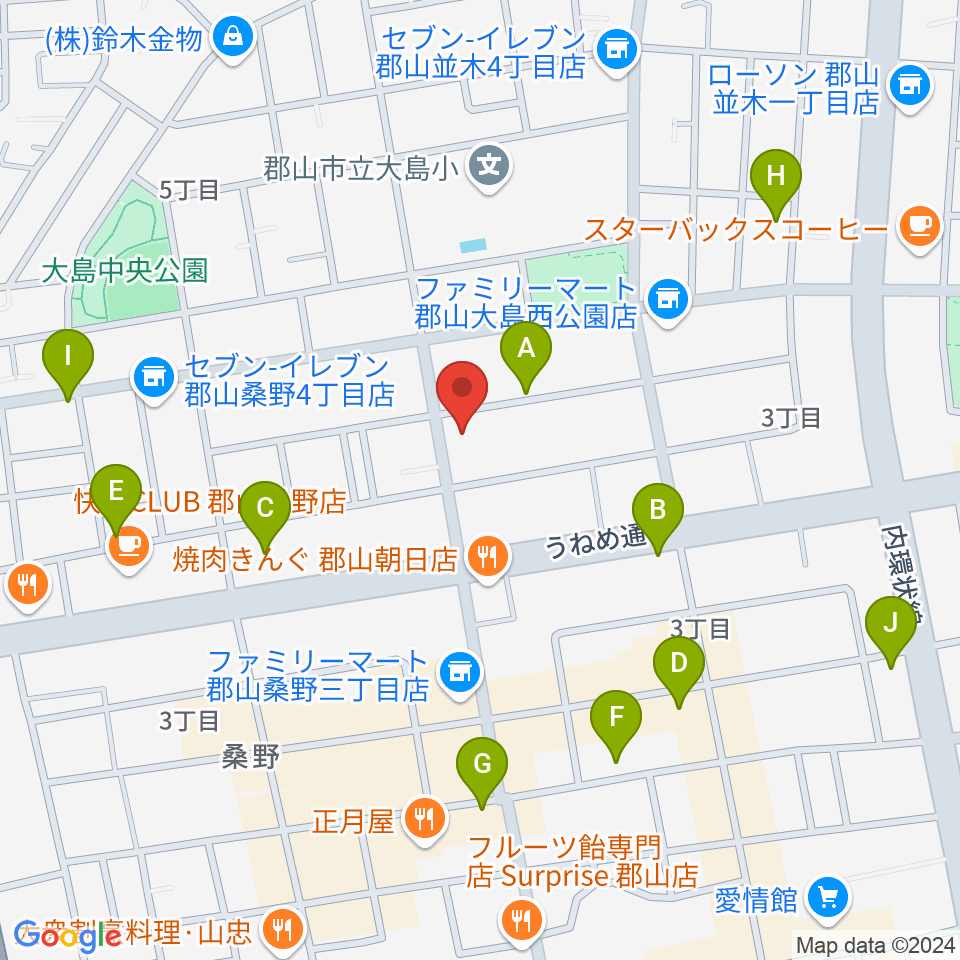 ヤマハミュージック 郡山店周辺の駐車場・コインパーキング一覧地図