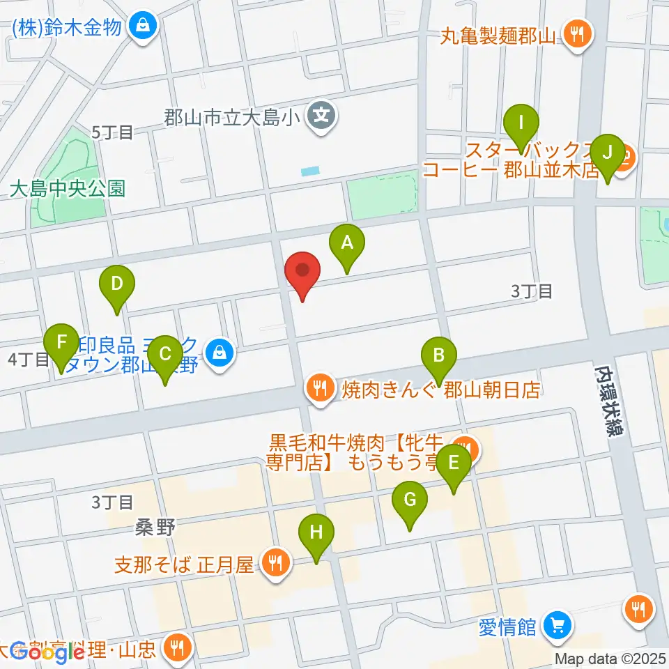 ヤマハミュージック 郡山店周辺の駐車場・コインパーキング一覧地図