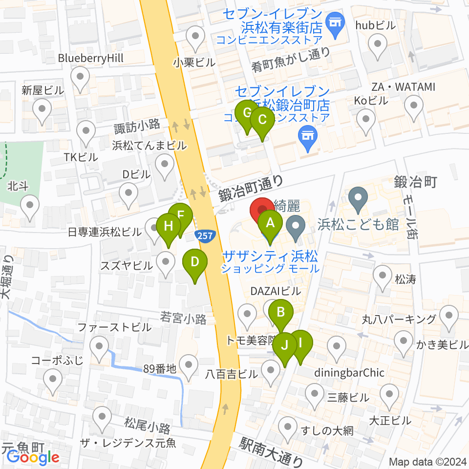 クエストミュージック浜松ザザシティ店周辺の駐車場・コインパーキング一覧地図