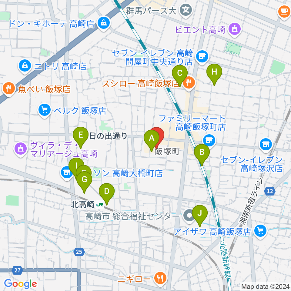 ヤマハミュージックスクエア 高崎周辺の駐車場・コインパーキング一覧地図