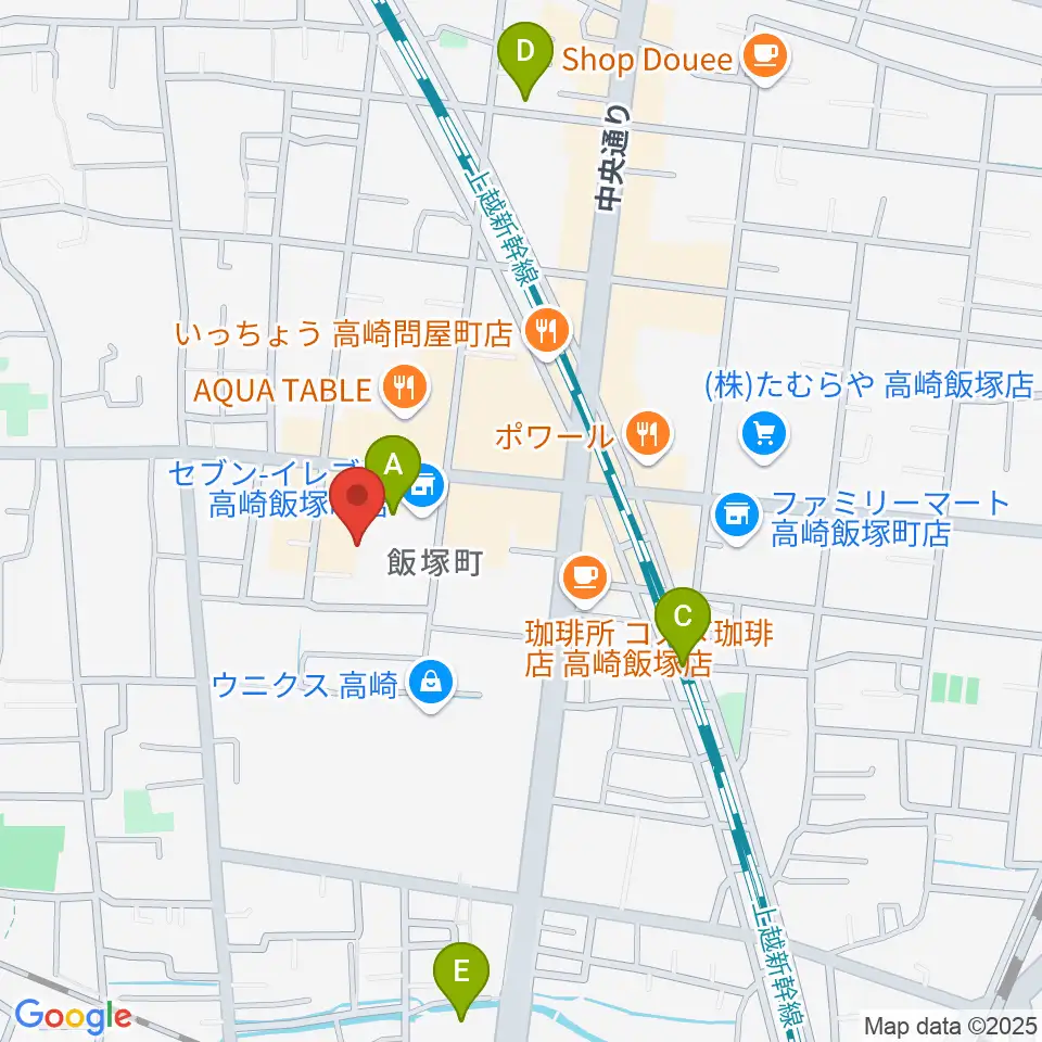 ヤマハミュージックスクエア 高崎周辺の駐車場・コインパーキング一覧地図