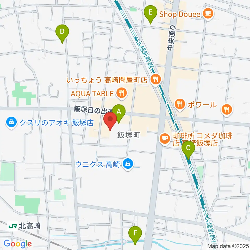 ヤマハミュージックスクエア 高崎周辺の駐車場・コインパーキング一覧地図