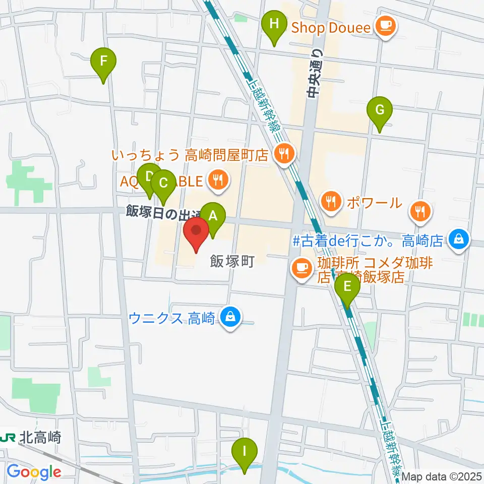 ヤマハミュージックスクエア 高崎周辺の駐車場・コインパーキング一覧地図