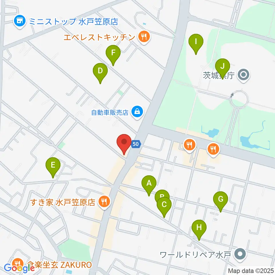 ヤマハミュージック 水戸店周辺の駐車場・コインパーキング一覧地図