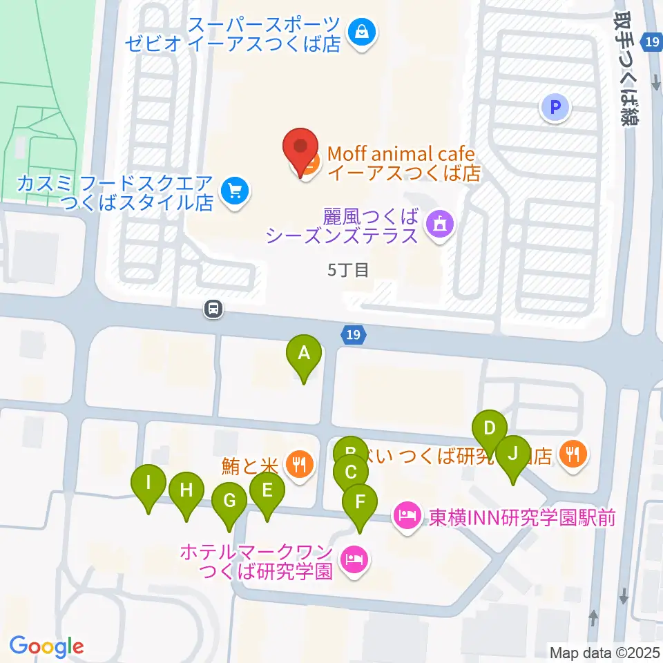 ヤマハミュージックスクエアつくば周辺の駐車場・コインパーキング一覧地図