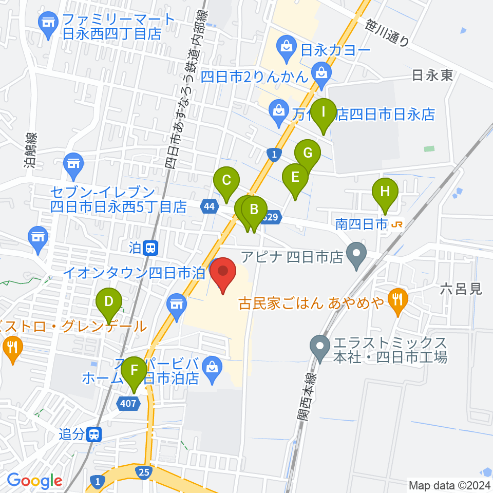 島村楽器イオンタウン四日市泊店周辺の駐車場・コインパーキング一覧地図