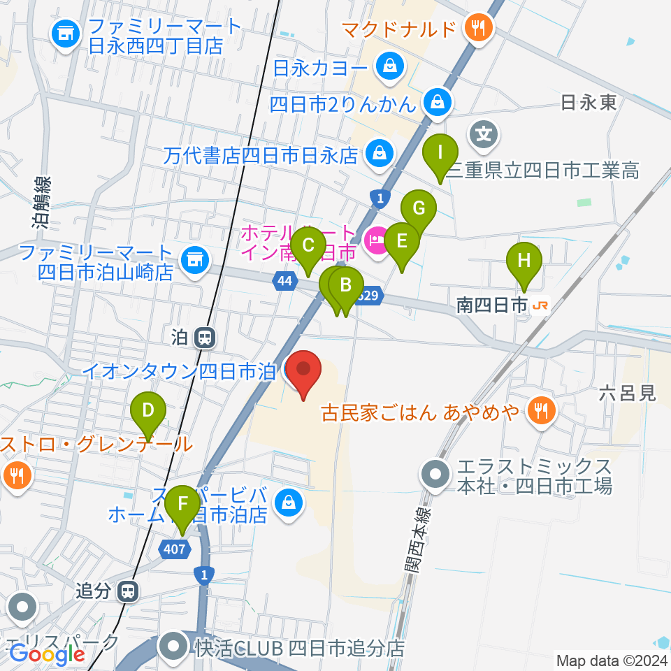 島村楽器イオンタウン四日市泊店周辺の駐車場・コインパーキング一覧地図