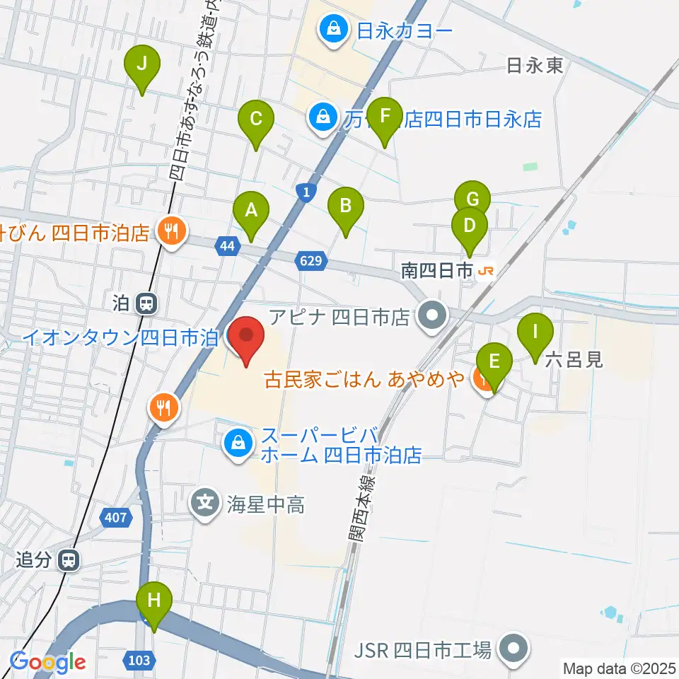 島村楽器イオンタウン四日市泊店周辺の駐車場・コインパーキング一覧地図
