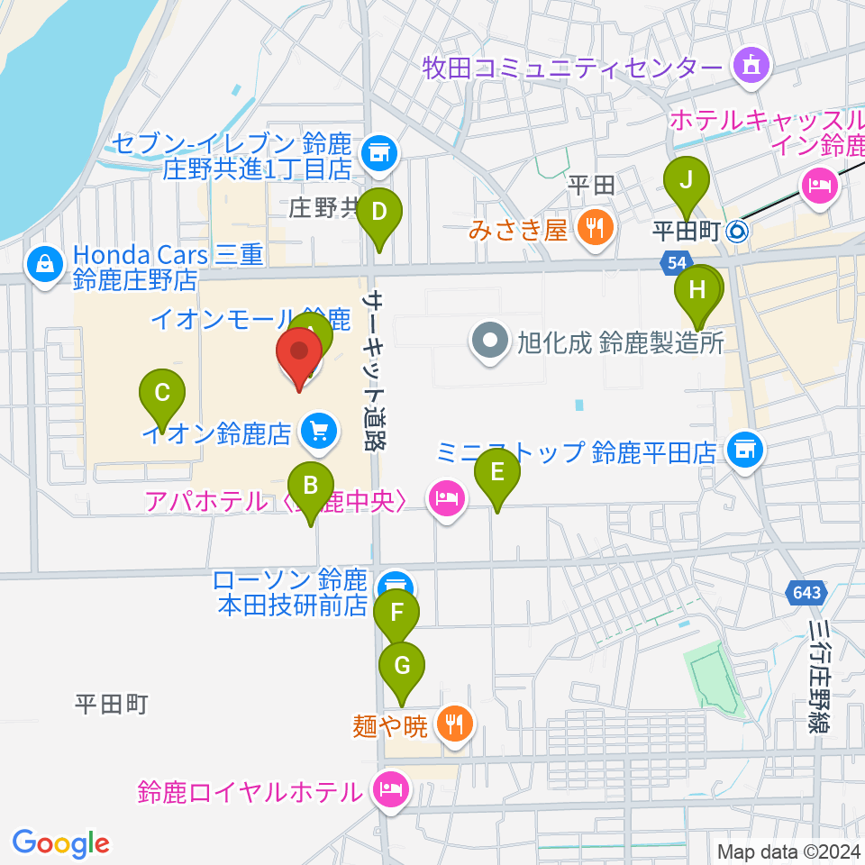 島村楽器 イオンモール鈴鹿店周辺の駐車場・コインパーキング一覧地図