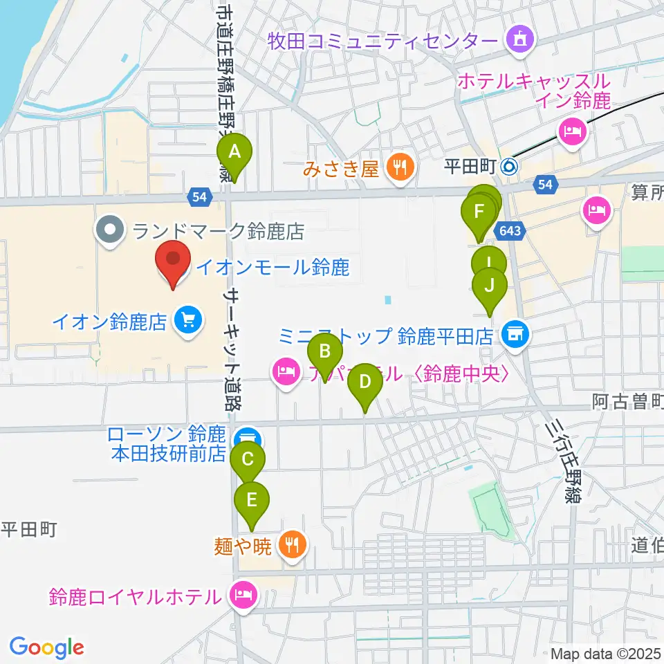 島村楽器 イオンモール鈴鹿店周辺の駐車場・コインパーキング一覧地図