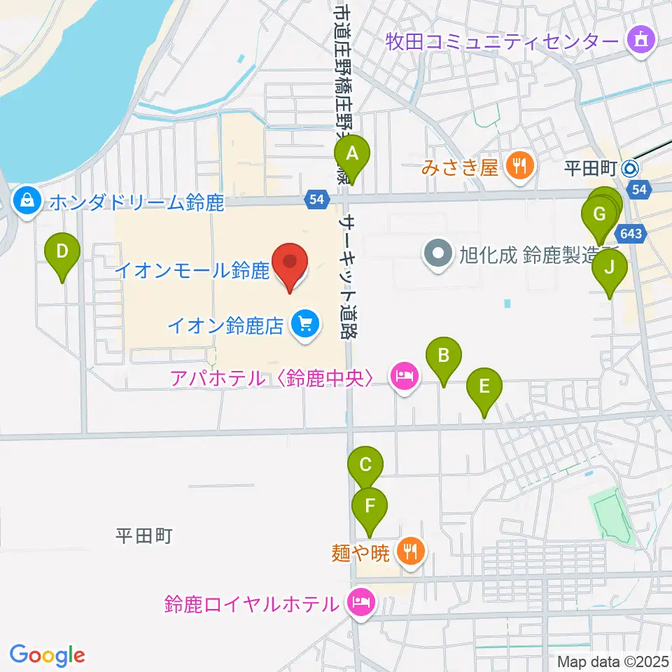 島村楽器 イオンモール鈴鹿店周辺の駐車場・コインパーキング一覧地図