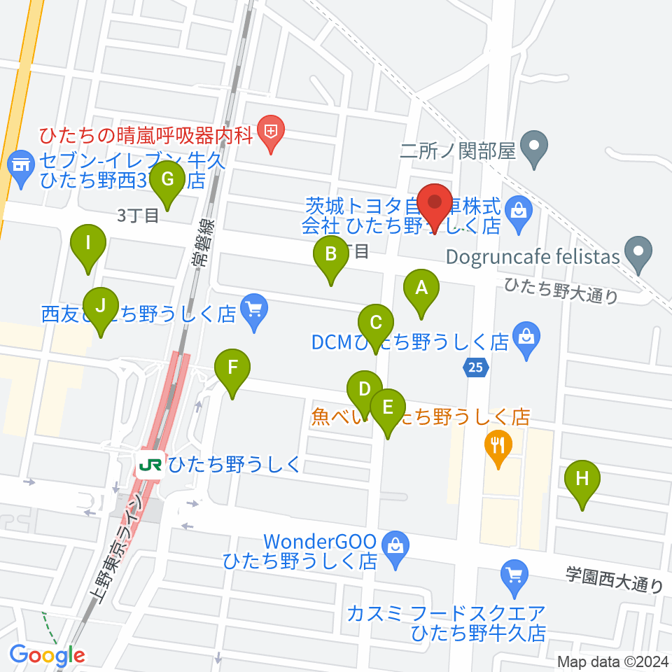 ひたち野うしく総合センター ヤマハミュージック周辺の駐車場・コインパーキング一覧地図