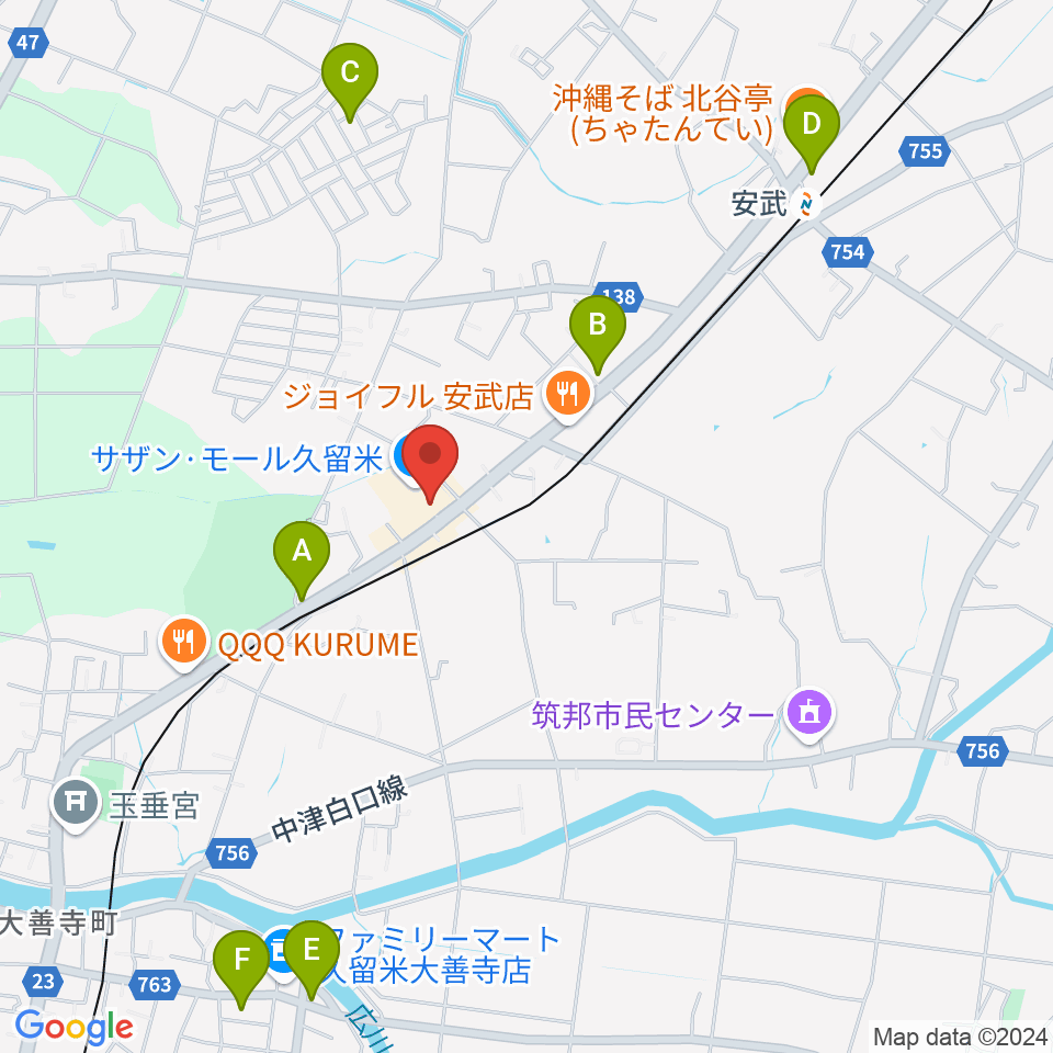 ちあき音楽教室 久留米教室周辺の駐車場・コインパーキング一覧地図