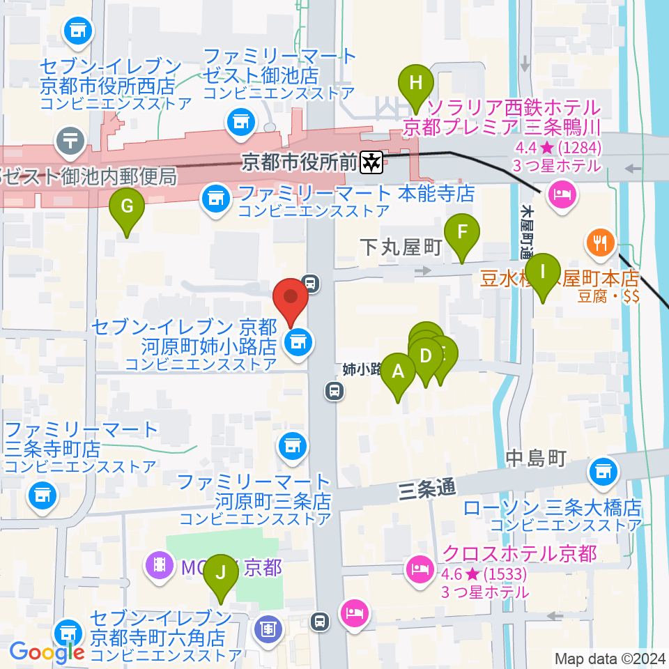 ロキシーミュージックスクール京都三条校周辺の駐車場・コインパーキング一覧地図