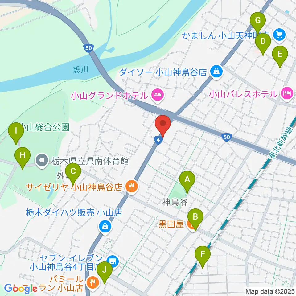 小山センター ヤマハミュージック周辺の駐車場・コインパーキング一覧地図
