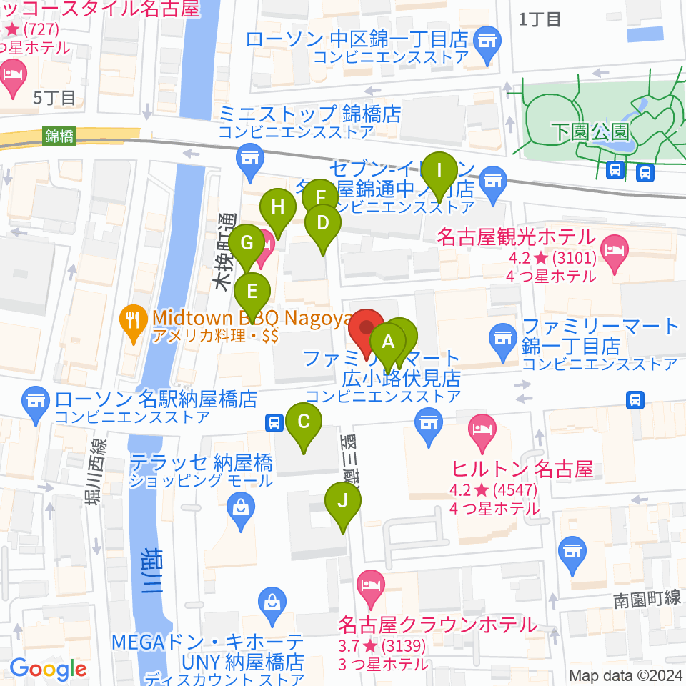 ヤマハミュージック 名古屋店周辺の駐車場・コインパーキング一覧地図