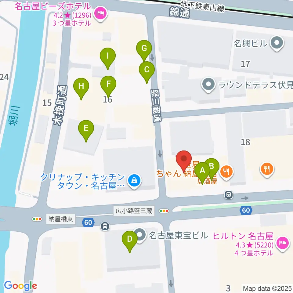 ヤマハミュージック 名古屋店周辺の駐車場・コインパーキング一覧地図