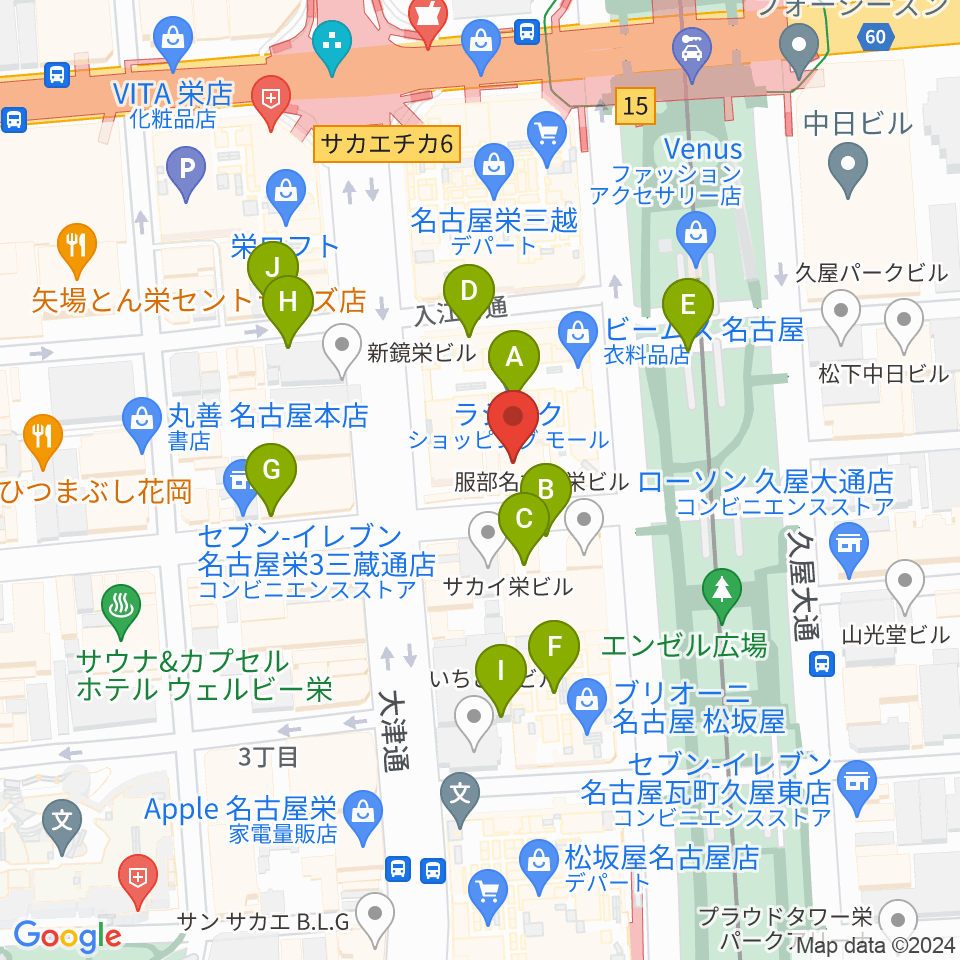 ミュージックアベニュー栄 ヤマハミュージック周辺の駐車場・コインパーキング一覧地図