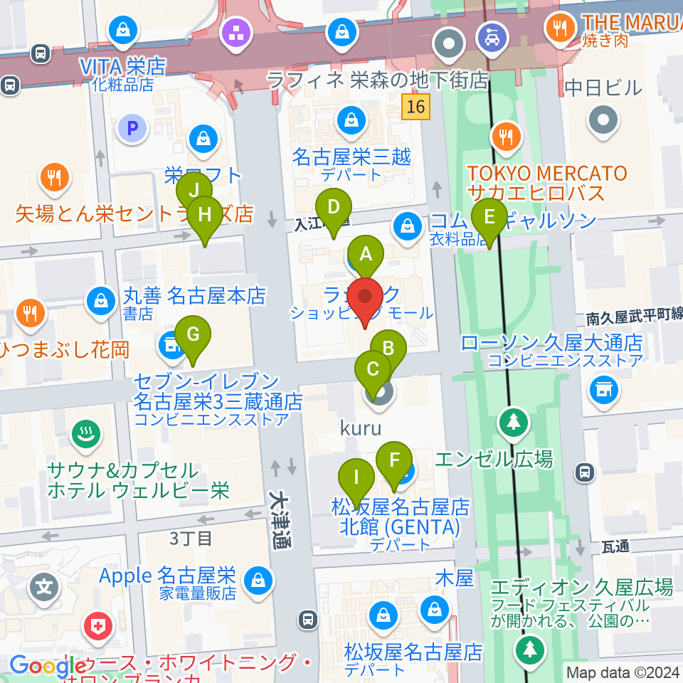 ミュージックアベニュー栄 ヤマハミュージック周辺の駐車場・コインパーキング一覧地図