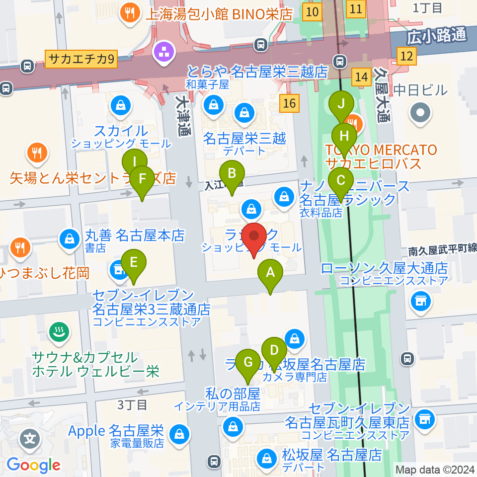 ミュージックアベニュー栄 ヤマハミュージック周辺の駐車場・コインパーキング一覧地図