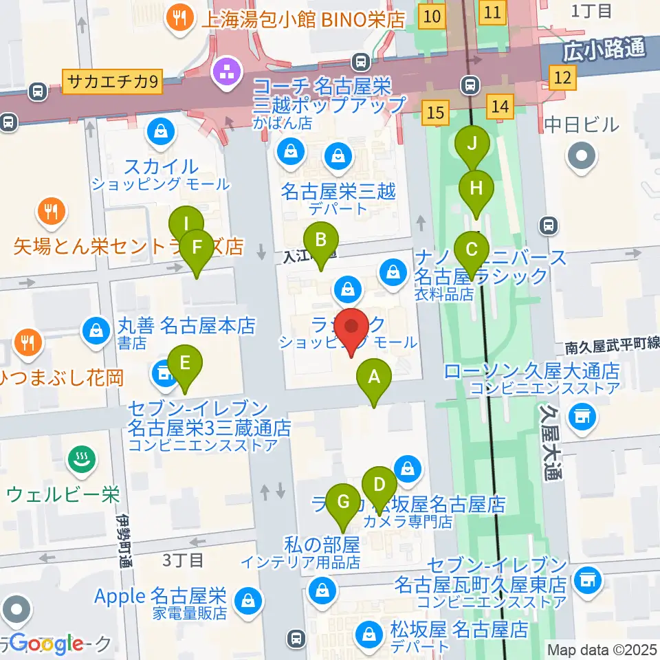 ミュージックアベニュー栄 ヤマハミュージック周辺の駐車場・コインパーキング一覧地図