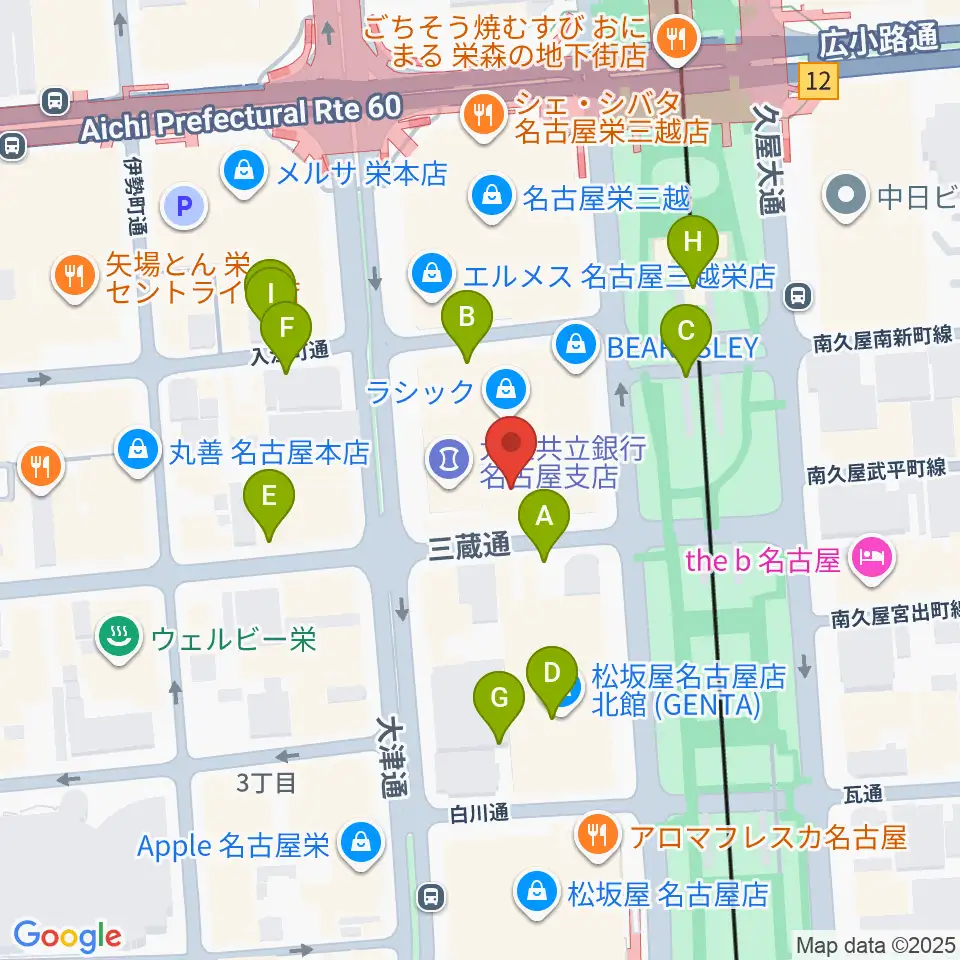 ミュージックアベニュー栄 ヤマハミュージック周辺の駐車場・コインパーキング一覧地図