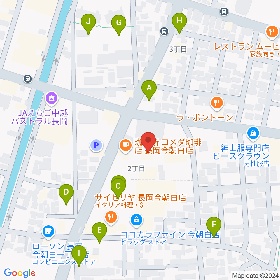 わたじん楽器 長岡店　周辺の駐車場・コインパーキング一覧地図