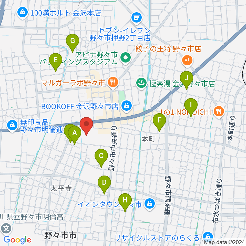 野々市市文化会館フォルテ周辺の駐車場・コインパーキング一覧地図