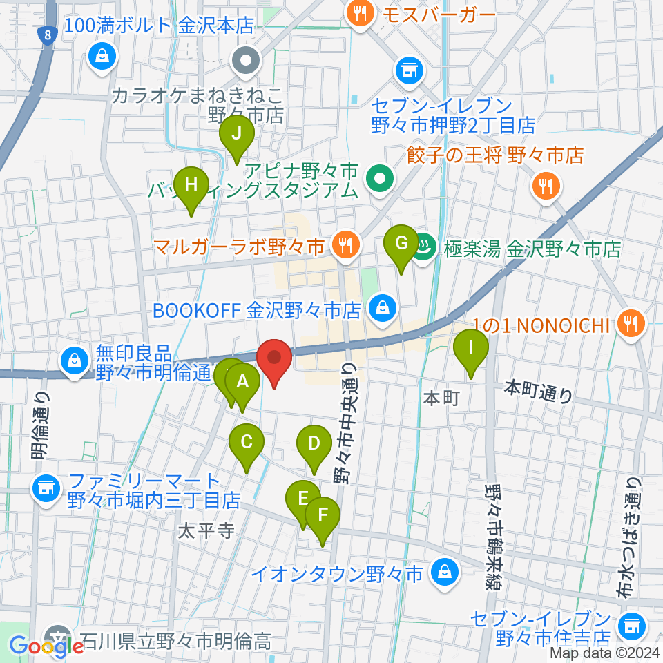 野々市市文化会館フォルテ周辺の駐車場・コインパーキング一覧地図