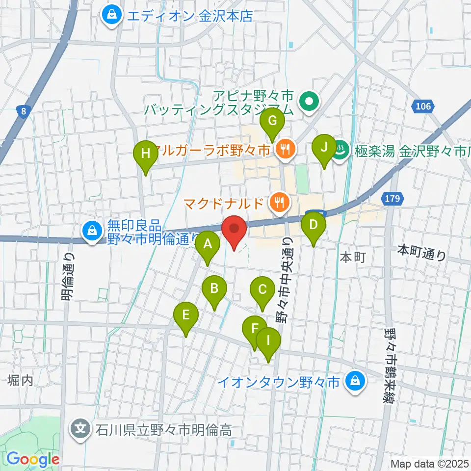 野々市市文化会館フォルテ周辺の駐車場・コインパーキング一覧地図