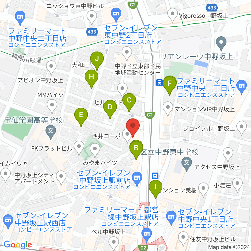 D,IOS中野坂上スタジオ周辺の駐車場・コインパーキング一覧地図