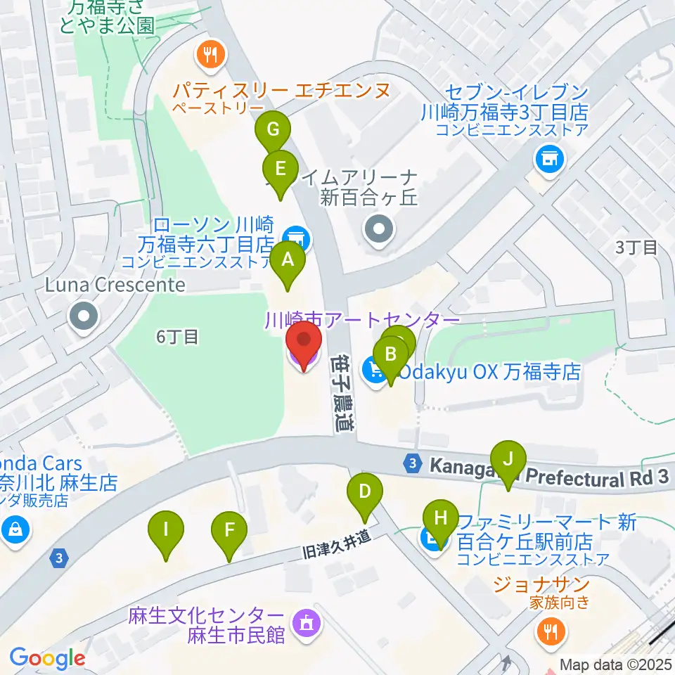川崎市アートセンター周辺の駐車場・コインパーキング一覧地図
