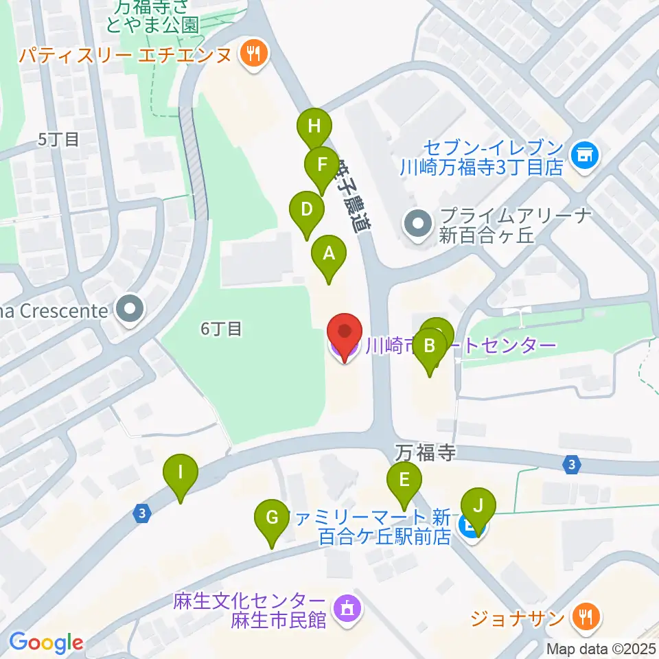 川崎市アートセンター周辺の駐車場・コインパーキング一覧地図