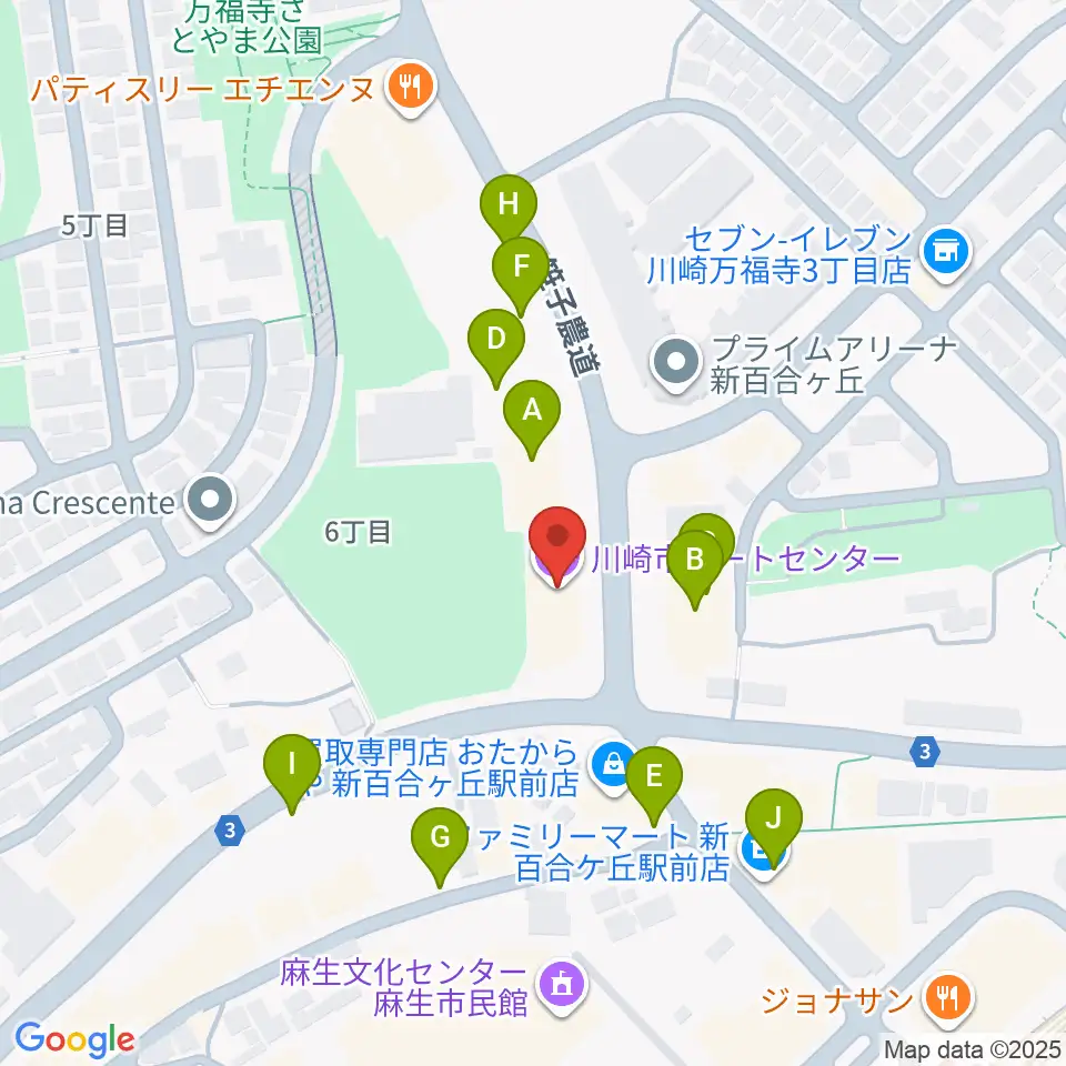 川崎市アートセンター周辺の駐車場・コインパーキング一覧地図