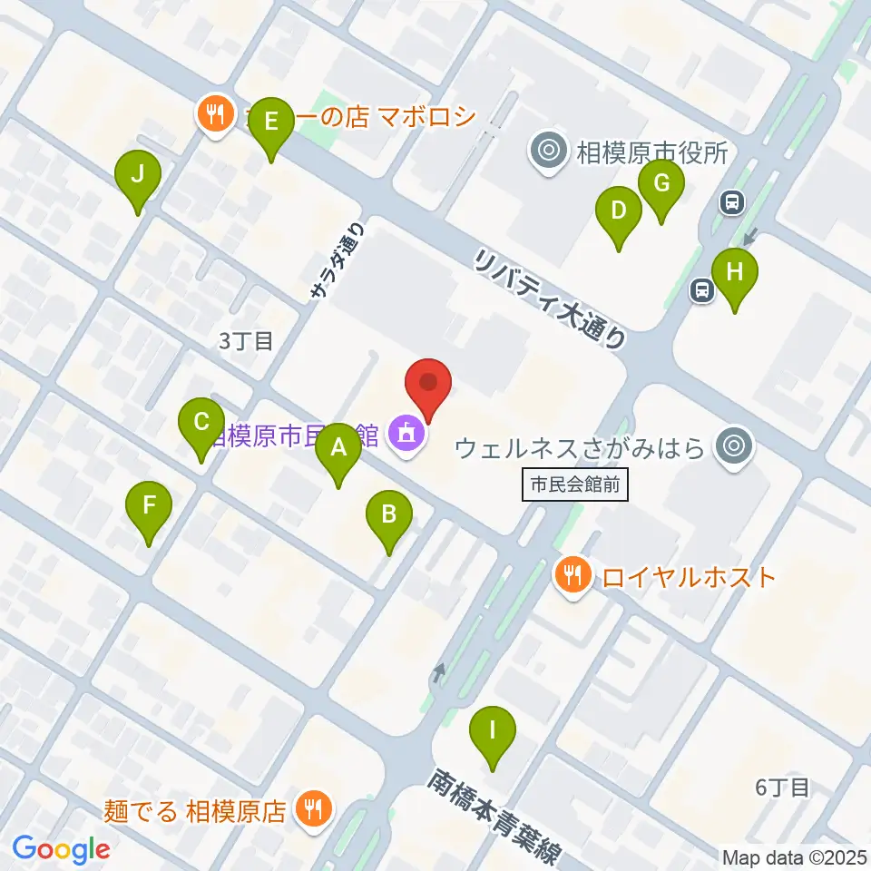相模原市民会館周辺の駐車場・コインパーキング一覧地図