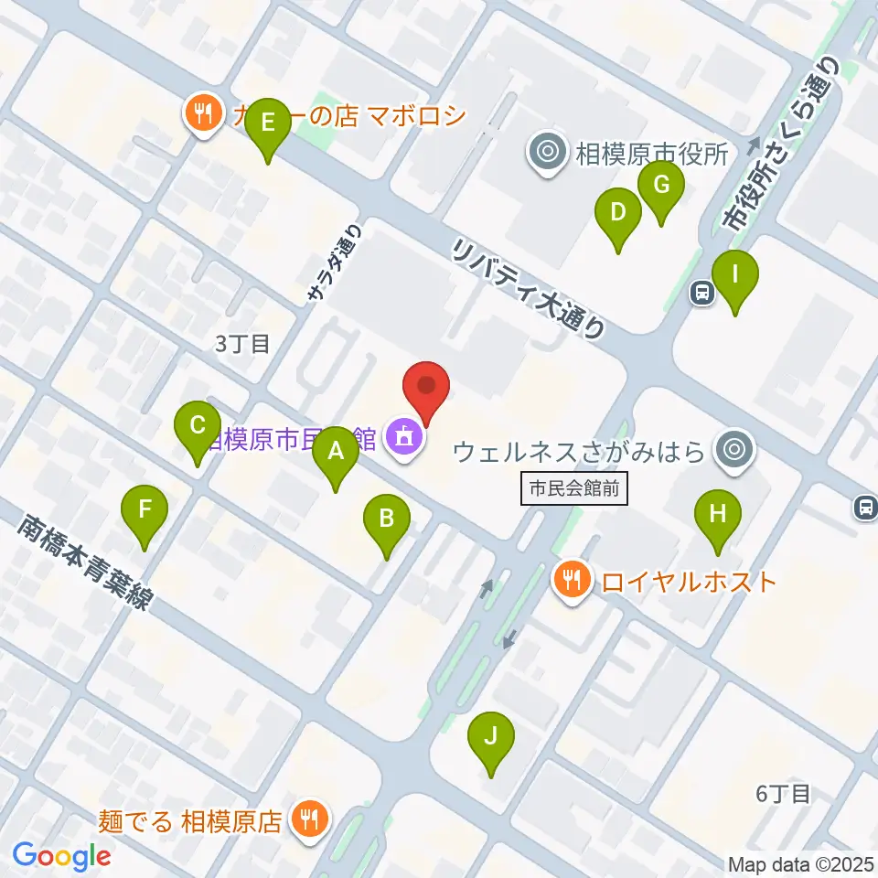 相模原市民会館周辺の駐車場・コインパーキング一覧地図