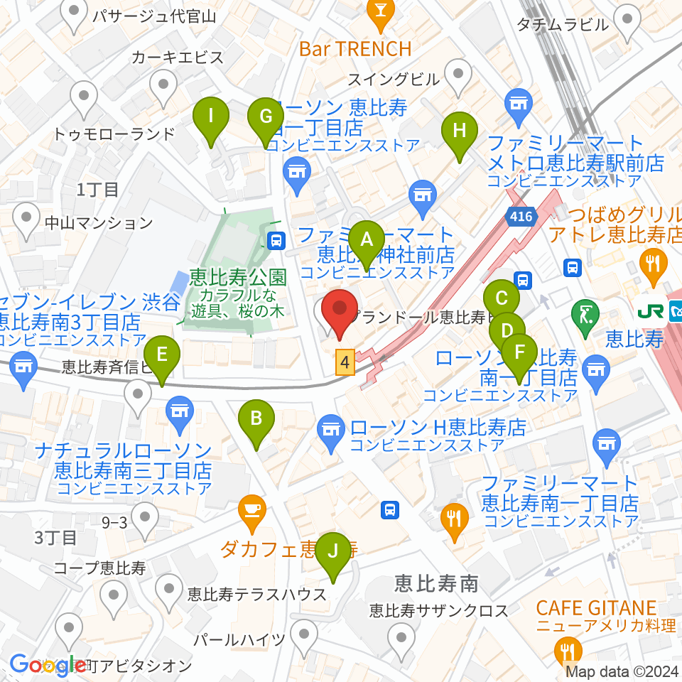 ドルフィンギターズ恵比寿教室周辺の駐車場・コインパーキング一覧地図
