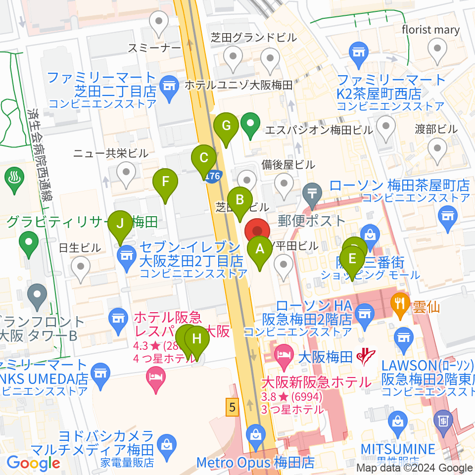 ミュージックアベニュー梅田周辺の駐車場・コインパーキング一覧地図