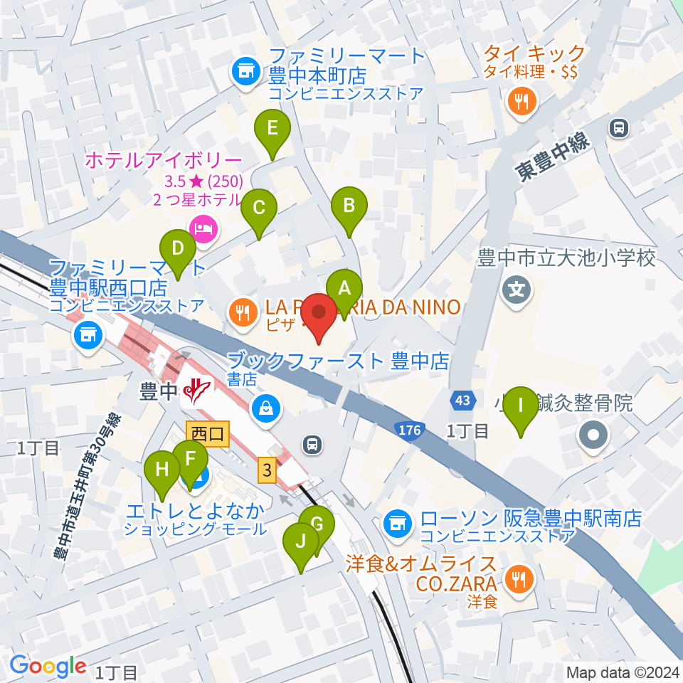 アミューズ豊中 ヤマハミュージック周辺の駐車場・コインパーキング一覧地図