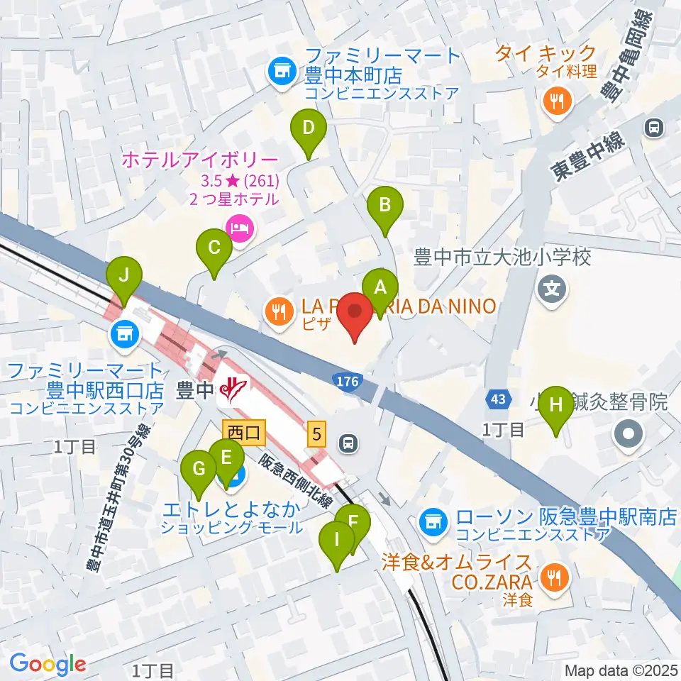 アミューズ豊中 ヤマハミュージック周辺の駐車場・コインパーキング一覧地図